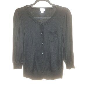 Mossimo Supply Co Womens Black Cardigan Sweater L Button Front 3/4 Sleeve